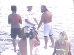 Wayne Stinnett (R), in Marathon, Florida, during his dive-tour days. 